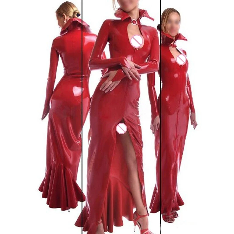 Handmade Red Latex Rubber Slit Dresses Full Sleeve Mermaid for Party Wear Gummi Women Sexy Latex Dress
Handmade Red Latex Rubber Slit Dresses Full Sleeve Mermaid for Party Wear Gummi Women Sexy Latex Dress