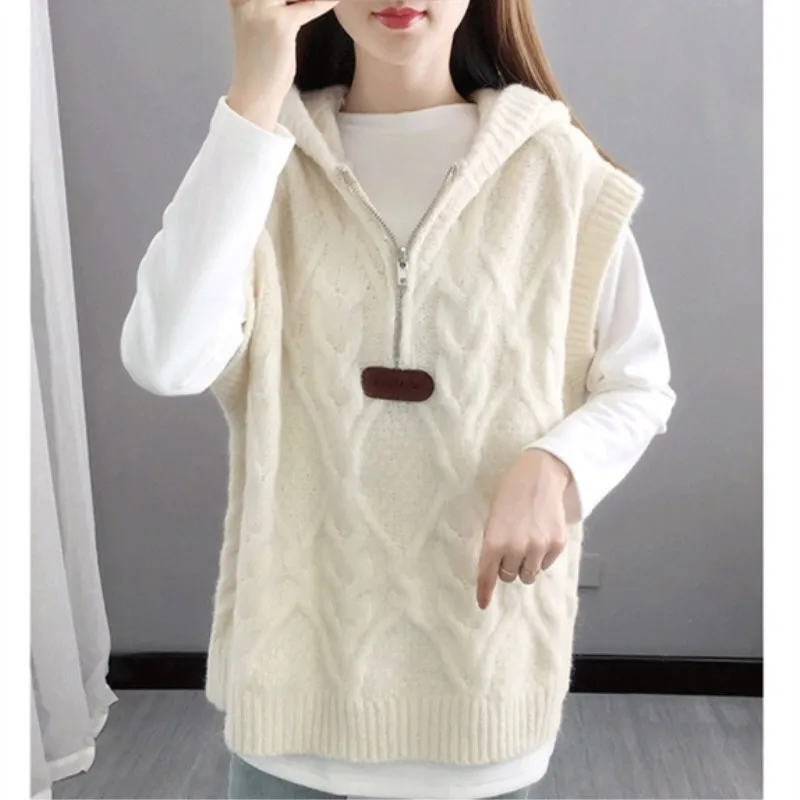 2021 Autumn Winter Hooded Women's Vest Knitted With Leisure Girls' College Students' Fashionable Vest Sweater Beige
2021 Autumn Winter Hooded Women's Vest Knitted With Leisure Girls' College Students' Fashionable Vest Sweater Beige