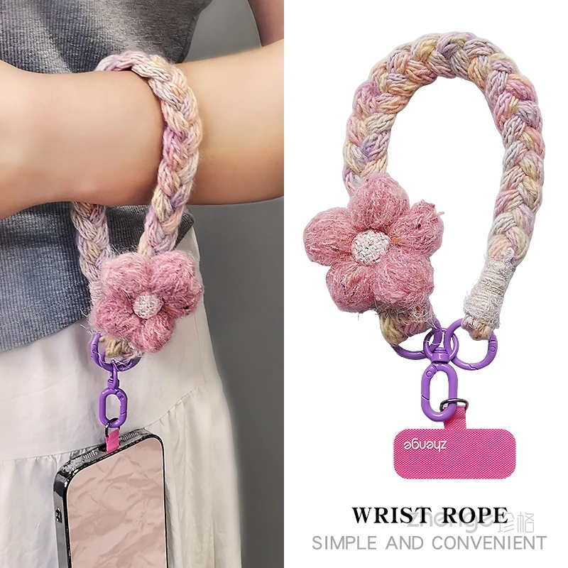 Ремешок для мобильного телефона, трехслойное шерстяное цветочное плетение, ремешок на запястье, осенне-зимняя атмосфера, женская мода, новый продукт
Ремешок для мобильного телефона, трехслойное шерстяное цветочное плетение, ремешок на запястье, осенне-зимняя атмосфера, женская мода, новый продукт