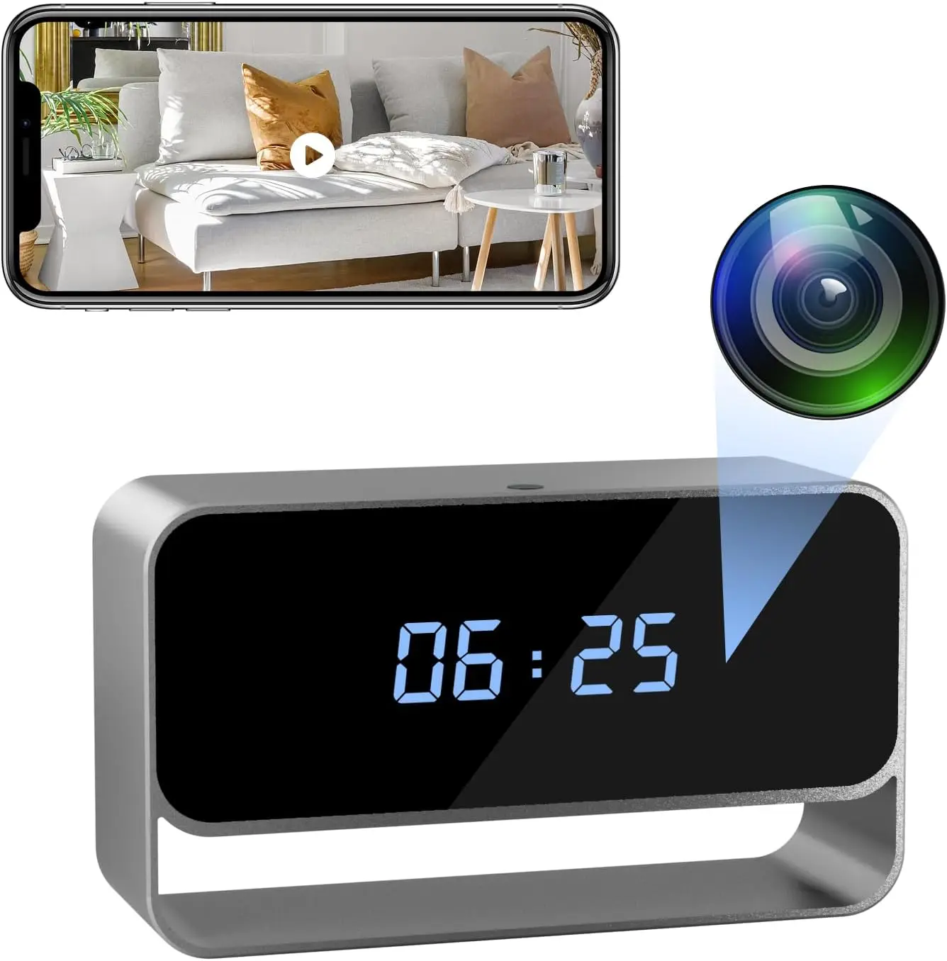 Mini Wireless Security Camera with Clock Display - Full HD 1080P WiFi, Night Vision, SD/Cloud Storage
Mini Wireless Security Camera with Clock Display - Full HD 1080P WiFi, Night Vision, SD/Cloud Storage