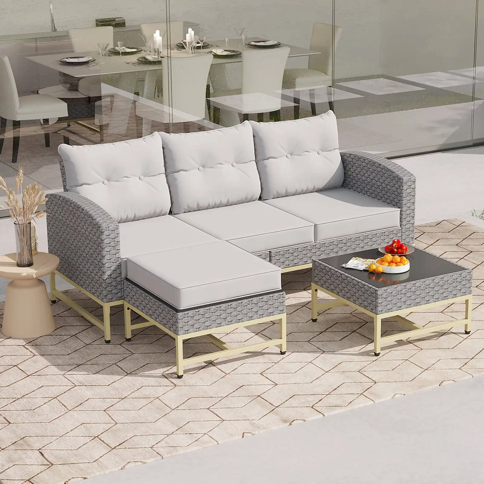 3 Pieces Patio Furniture Set Wicker Outdoor Conversation Set Sectional Sofa with Water Resistant Thick Cushions and Coffee Table
3 Pieces Patio Furniture Set Wicker Outdoor Conversation Set Sectional Sofa with Water Resistant Thick Cushions and Coffee Table