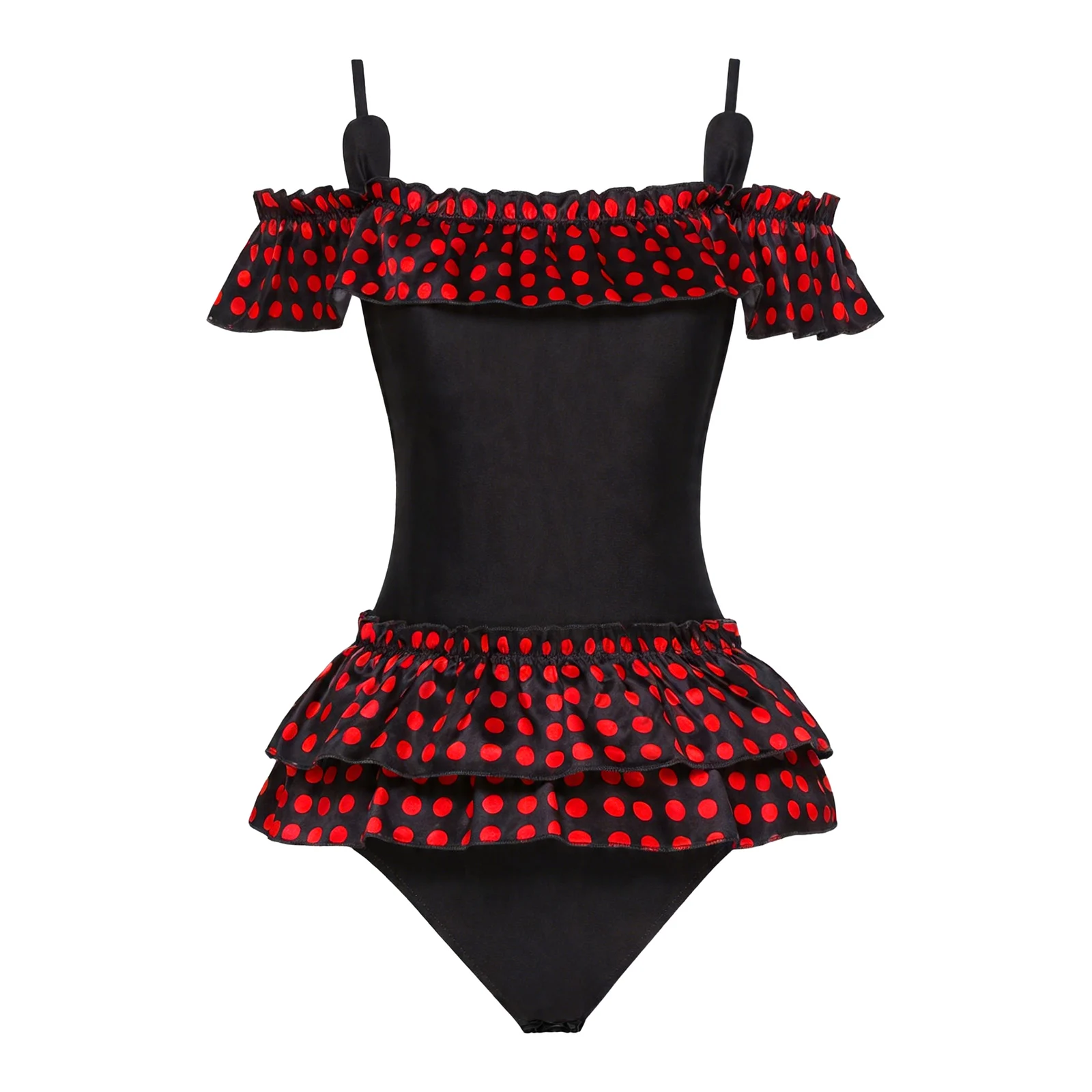 Women One Piece Pajamas Bodysuit Polka Dot Printed Tiered Ruffled Satin Off The Shoulder Buttoned Crotch Leotard Nightwear
Women One Piece Pajamas Bodysuit Polka Dot Printed Tiered Ruffled Satin Off The Shoulder Buttoned Crotch Leotard Nightwear