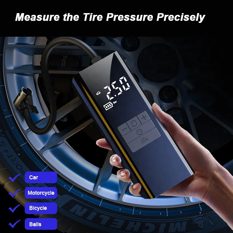 Cordless Tire Inflator Air Compressor Power Bank Portable Digital Tire Pump Fast Inflate Air Pump LED Light for Car Tires Bicycl
Cordless Tire Inflator Air Compressor Power Bank Portable Digital Tire Pump Fast Inflate Air Pump LED Light for Car Tires Bicycl