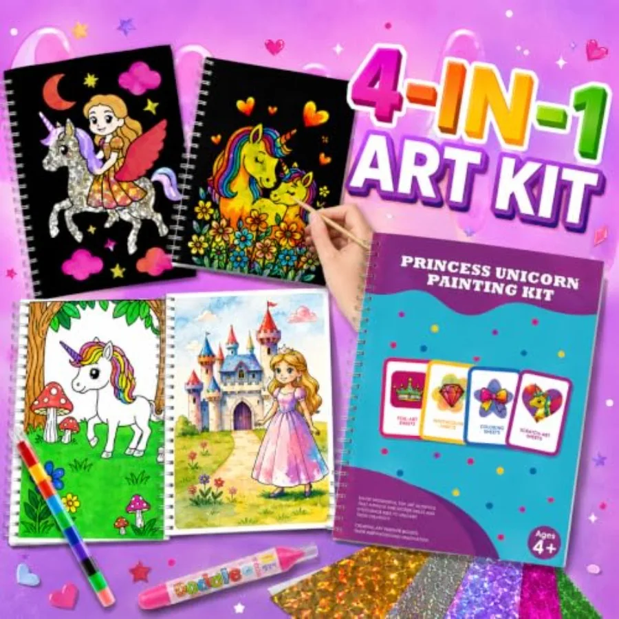 SOOVSY 4-in-1 Foil Art Craft Kit for Girls Ages 4-8 Mess-Free, No-Glue Foil Fun, Scratch Art, Crayon Coloring and Watercolor Un
SOOVSY 4-in-1 Foil Art Craft Kit for Girls Ages 4-8 Mess-Free, No-Glue Foil Fun, Scratch Art, Crayon Coloring and Watercolor Un