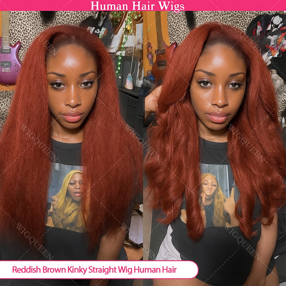 Reddish Brown Colored Yaki Kinky Straight 13x4 Lace Frontal Wigs Human Hair 200 Density Brazilian 4x4 HD Lace Front Glueless Wig
Reddish Brown Colored Yaki Kinky Straight 13x4 Lace Frontal Wigs Human Hair 200 Density Brazilian 4x4 HD Lace Front Glueless Wig