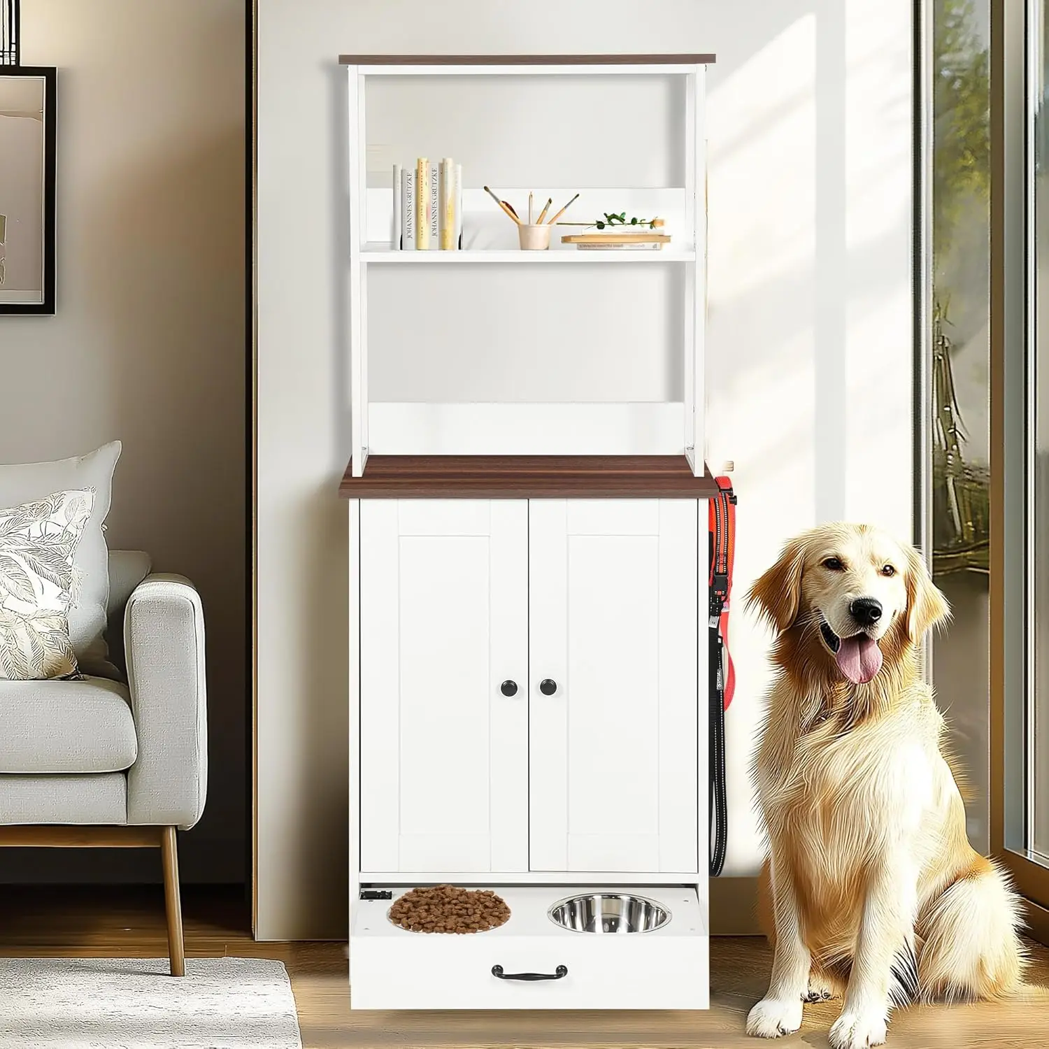 Pet Feeding Station Cabinet with Removable Bowls, Pull Out Drawer, Adjustable Shelves, Side Hooks, Anti Tip Kit, Elevated Dog Ca
Pet Feeding Station Cabinet with Removable Bowls, Pull Out Drawer, Adjustable Shelves, Side Hooks, Anti Tip Kit, Elevated Dog Ca