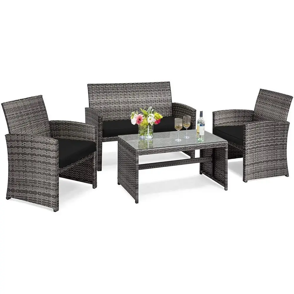 Плетеный набор для бесед в патио, уличные диваны из ротанга со столовым, набор мебели для патио с мягкими подушками и кофейсом из закаленного стекла
Плетеный набор для бесед в патио, уличные диваны из ротанга со столовым, набор мебели для патио с мягкими подушками и кофейсом из закаленного стекла