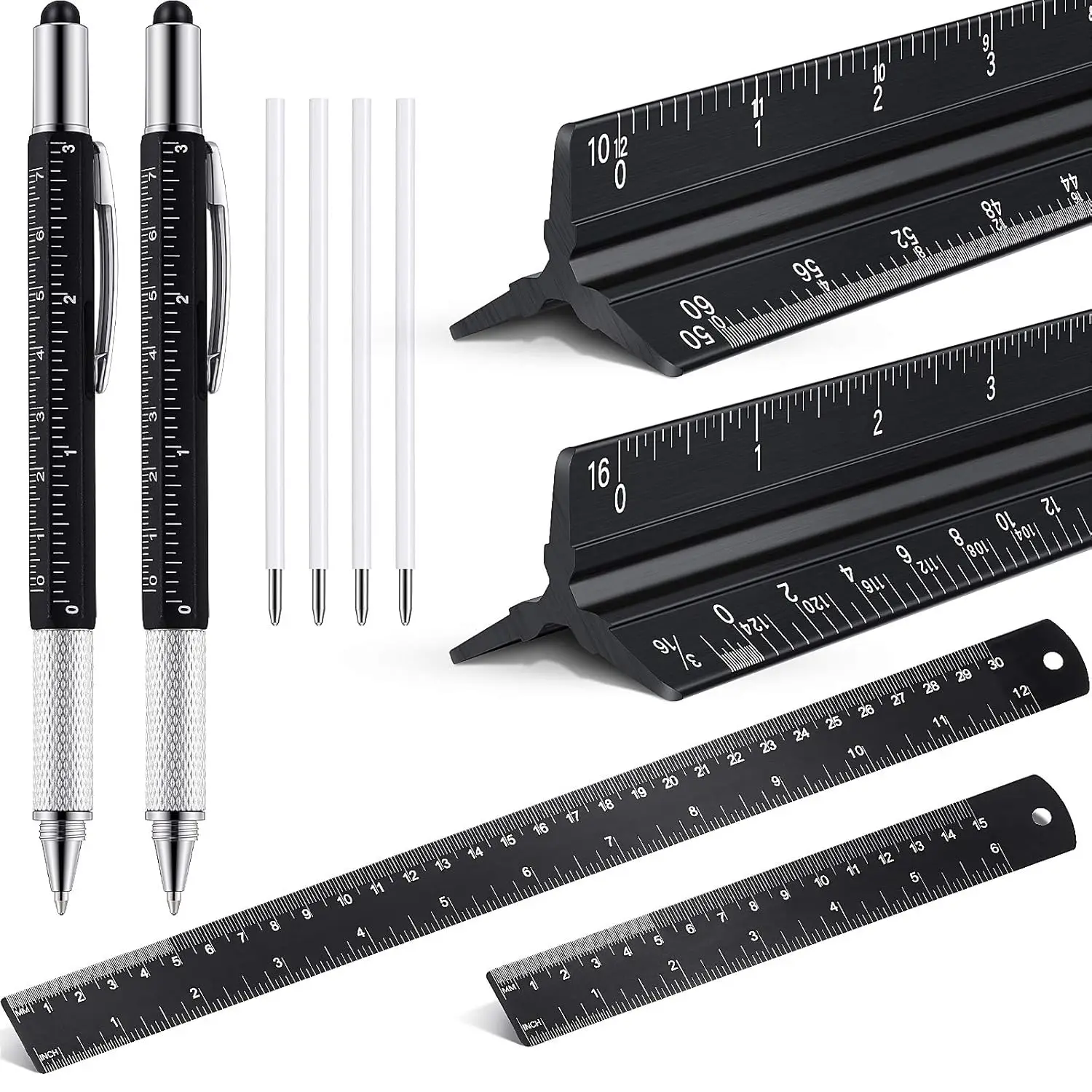 10 Pieces 12 Inch Architectural Scale Ruler Aluminum Triangular Engineering Ruler with 6 in 1 Multitool Pen for Architects
10 Pieces 12 Inch Architectural Scale Ruler Aluminum Triangular Engineering Ruler with 6 in 1 Multitool Pen for Architects