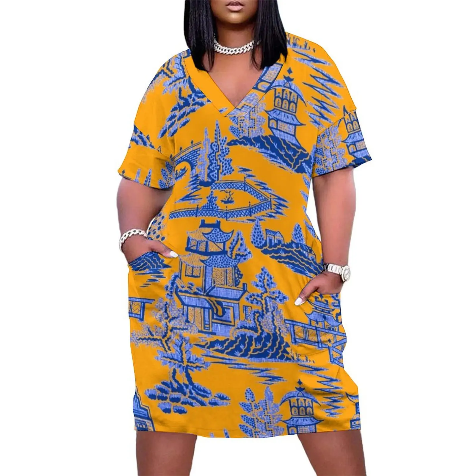 Orange Blue Chinoiserie Pattern Loose Pocket Dress Prom gown summer dresses for women 2025 dresses for woman
Orange Blue Chinoiserie Pattern Loose Pocket Dress Prom gown summer dresses for women 2025 dresses for woman