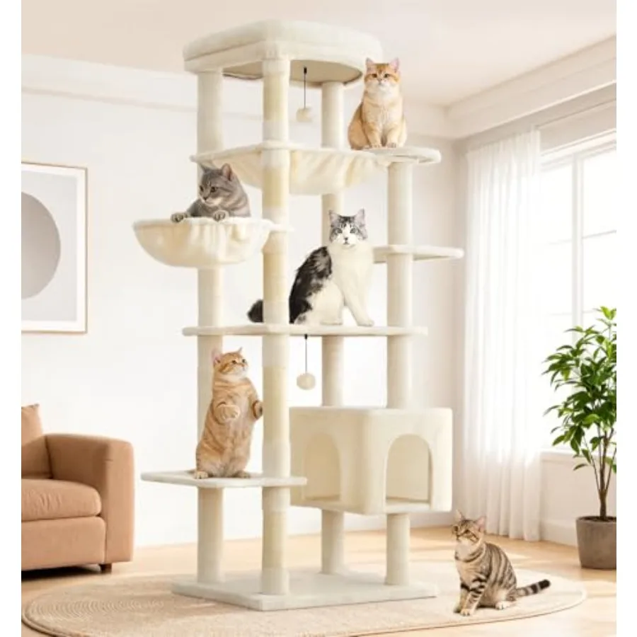 Кошачья лежанка-когтеточка Made4Pets, высокая, 71 дюйм, для домашних кошек, для крупных взрослых кошек, бежевая, плюшевая, многоуровневая, с 5 когтеточками и 2 подвесными лежанками
Кошачья лежанка-когтеточка Made4Pets, высокая, 71 дюйм, для домашних кошек, для крупных взрослых кошек, бежевая, плюшевая, многоуровневая, с 5 когтеточками и 2 подвесными лежанками