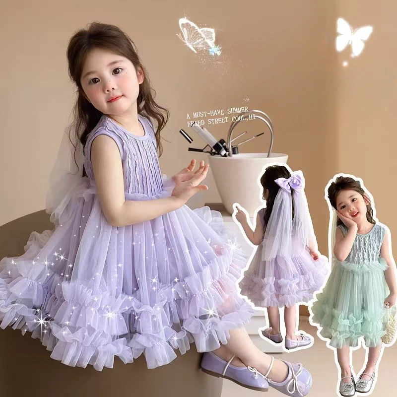 Baby Girls Sleeveless Dress Kids Suspender Dresses with Headband Toddler Princess Costume 2025 Summer Children's Clothing
Baby Girls Sleeveless Dress Kids Suspender Dresses with Headband Toddler Princess Costume 2025 Summer Children's Clothing