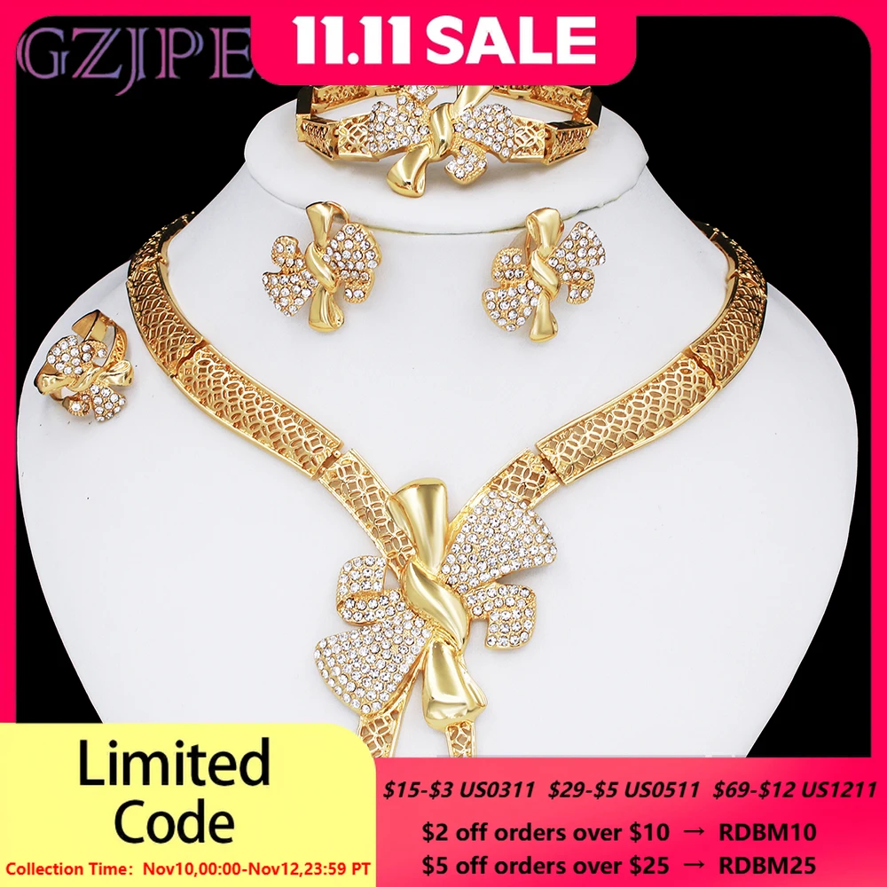 Italy 18k Gold Plated Women Jewelry Set Classic Design Bowknot Necklace Earring Bracelet And Ring 4PCS Set Jewelry Wedding Party
Italy 18k Gold Plated Women Jewelry Set Classic Design Bowknot Necklace Earring Bracelet And Ring 4PCS Set Jewelry Wedding Party