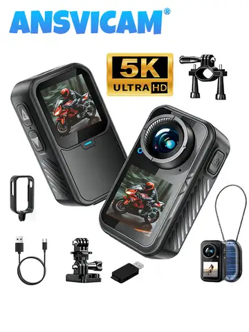 ANSVICAM 5K Mini Action Camera 4K60FPS Thumb Sports Camera with EIS Stabilization Dual Touch Screens Waterproof Magnetic Bodycam