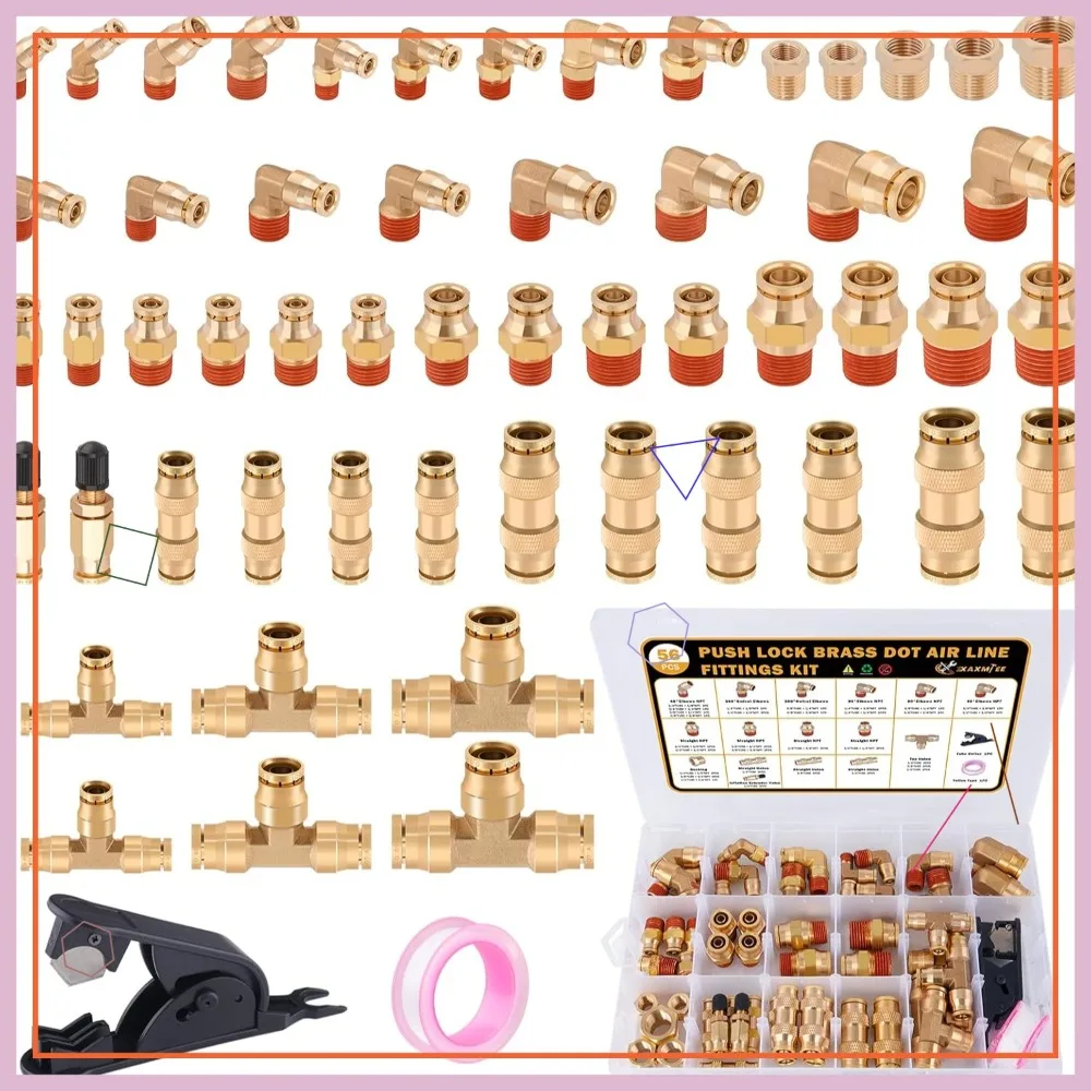 56 Pcs Brass DOT Air Fittings Kit Push to Connect NPT Thread
56 Pcs Brass DOT Air Fittings Kit Push to Connect NPT Thread