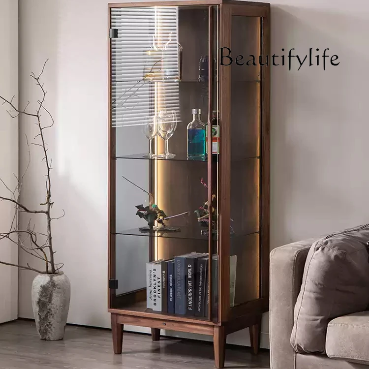 Black walnut glass display solid wood bookcase dust storage living room wine cabinet designer model
Black walnut glass display solid wood bookcase dust storage living room wine cabinet designer model