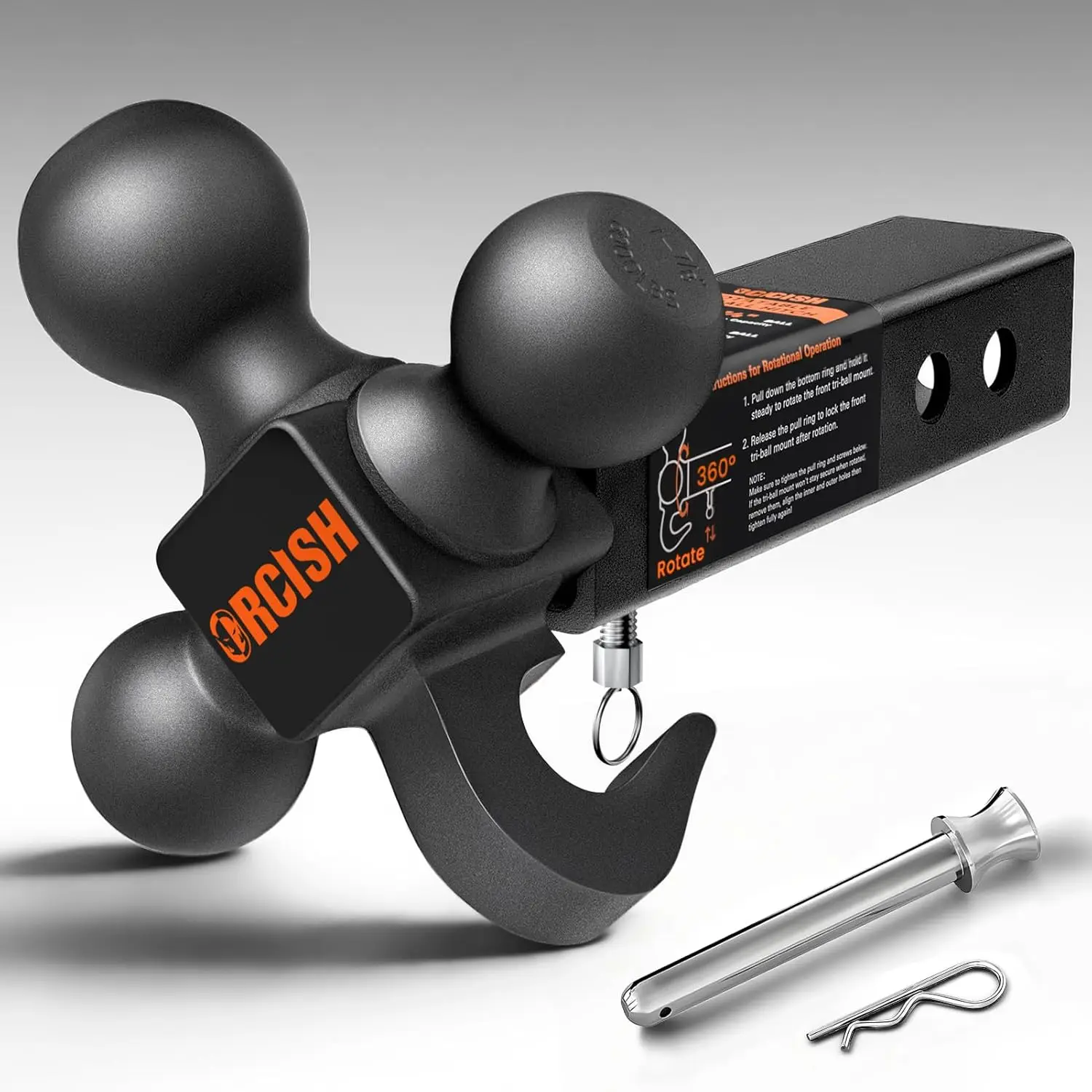 360° Swivel Trailer Hitch, Tri-Ball Mount with Pin & Heavy Duty Hook, Matte Black, 1-7/8', 2', 2-5/16' Ball Sizes, Fits 2' Recei
360° Swivel Trailer Hitch, Tri-Ball Mount with Pin & Heavy Duty Hook, Matte Black, 1-7/8', 2', 2-5/16' Ball Sizes, Fits 2' Recei