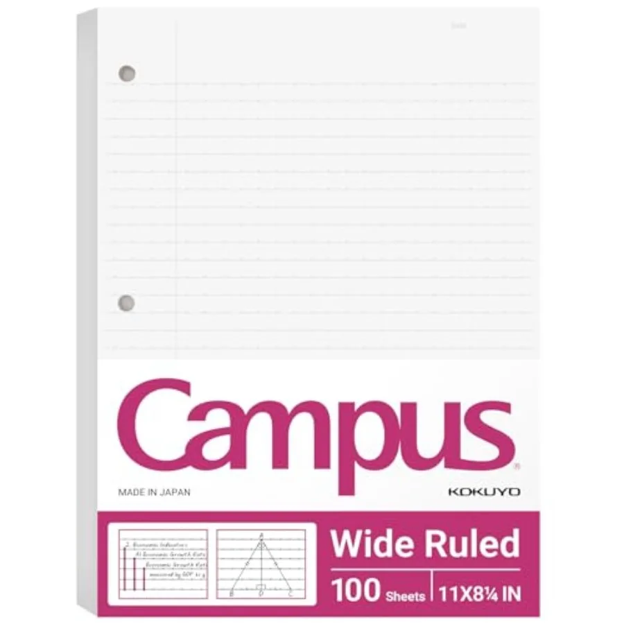 Kokuyo Filler Papers, 8-1/4"x11", Wide Ruled 3 Hole Punched Loose Leaf Paper, 100 Sheets Bleed Resistance Notebook Paper, Japan
Kokuyo Filler Papers, 8-1/4"x11", Wide Ruled 3 Hole Punched Loose Leaf Paper, 100 Sheets Bleed Resistance Notebook Paper, Japan