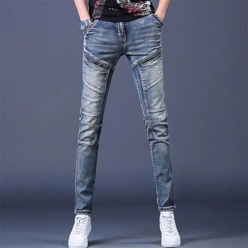 High-end Trendy Brand Splicing Locomotive Jeans Men's Spring and Autumn Trend Handsome Slim-fit Elastic Pants Menswear Clothing
High-end Trendy Brand Splicing Locomotive Jeans Men's Spring and Autumn Trend Handsome Slim-fit Elastic Pants Menswear Clothing