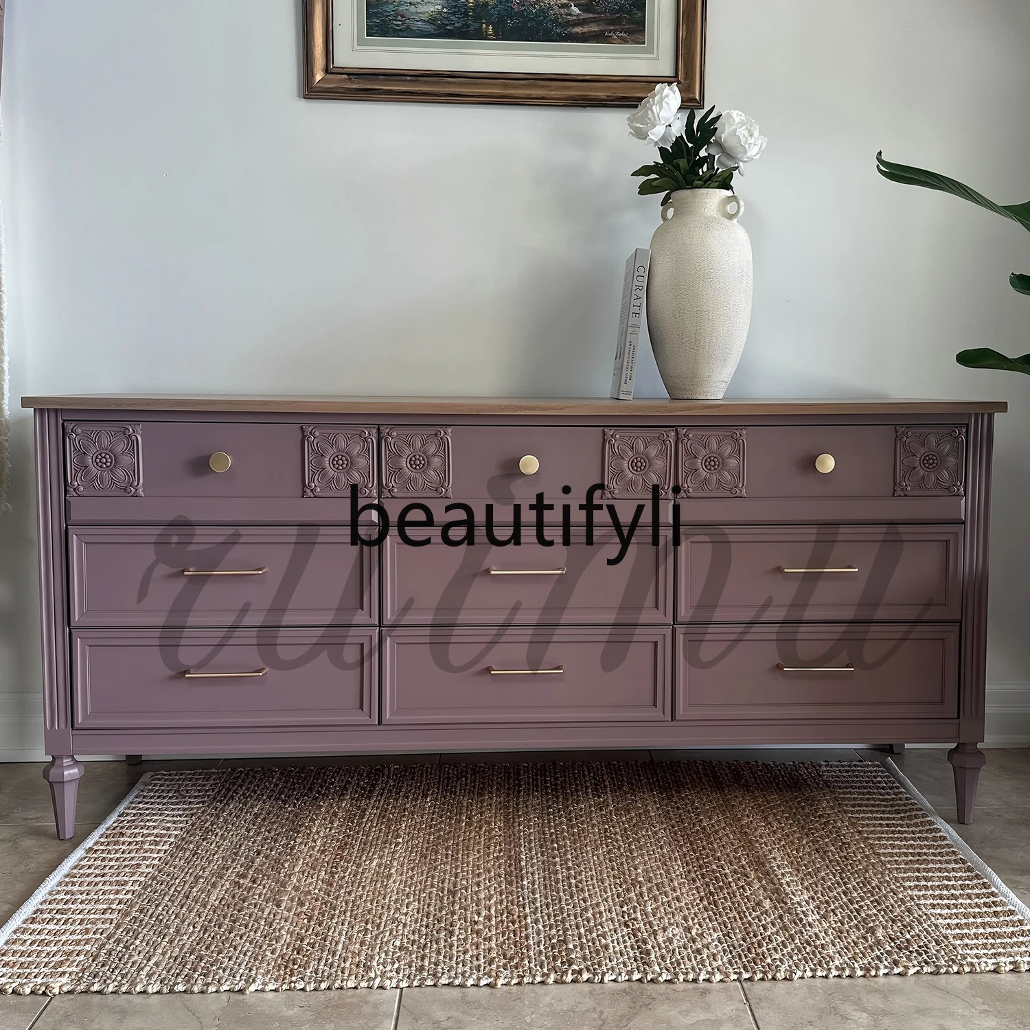 French contrasting solid wood chest cabinet, living room engraved TV cabinet, American retro wall drawer cabinet
French contrasting solid wood chest cabinet, living room engraved TV cabinet, American retro wall drawer cabinet