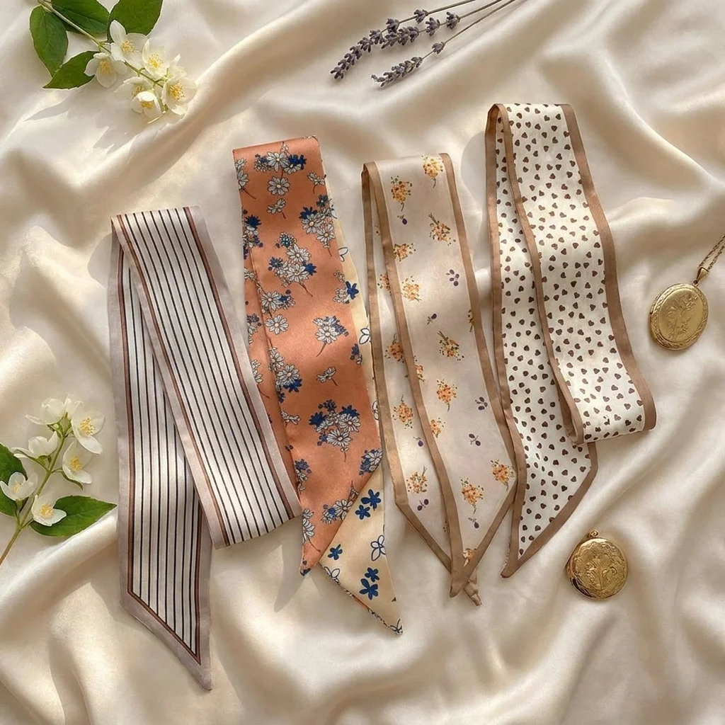 Fashion 1/4pcs Silk Feel Skinny Silk Scarf Foulard Ribbon Scarves Hair Accessories Bag Wrist Bandana Floral Scarf Women Spring
Fashion 1/4pcs Silk Feel Skinny Silk Scarf Foulard Ribbon Scarves Hair Accessories Bag Wrist Bandana Floral Scarf Women Spring