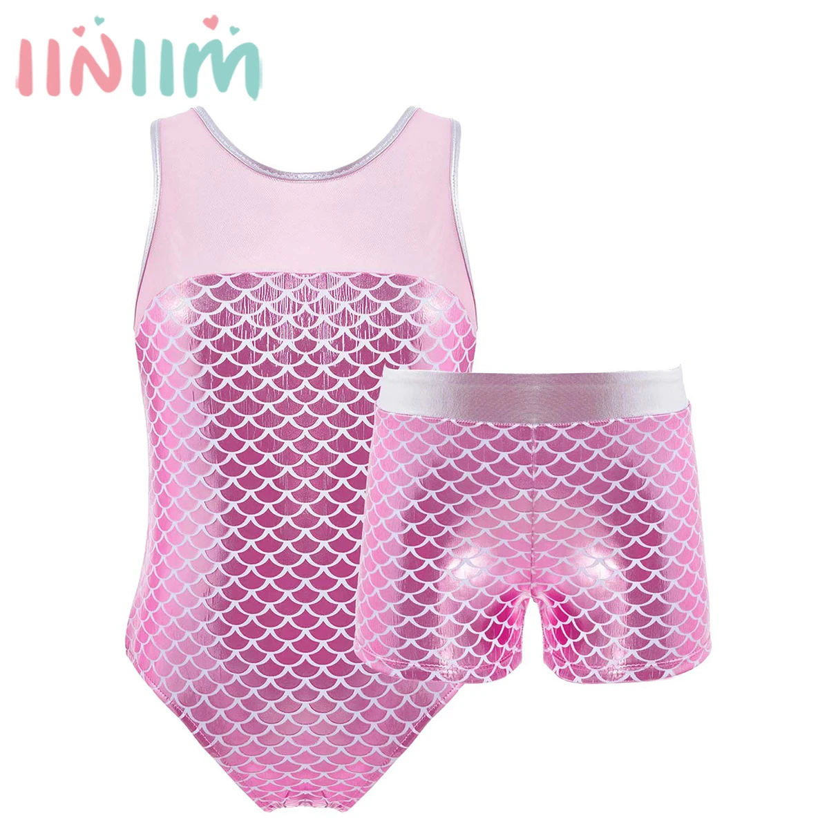 Kids Girls Sleeveless Fish Scales Print Swimwear Leotard and Shorts Set Mesh Patchwork Sportswear for Swimming Workout Running
Kids Girls Sleeveless Fish Scales Print Swimwear Leotard and Shorts Set Mesh Patchwork Sportswear for Swimming Workout Running