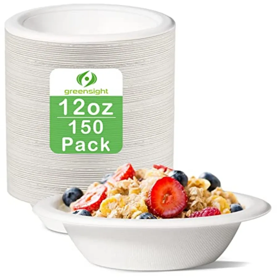 12oz Disposable Paper Bowls - 150 Pack Heavy Duty, Compostable and Biodegradable White Sugarcane Bowls for Dessert, Salad, Hot
12oz Disposable Paper Bowls - 150 Pack Heavy Duty, Compostable and Biodegradable White Sugarcane Bowls for Dessert, Salad, Hot
