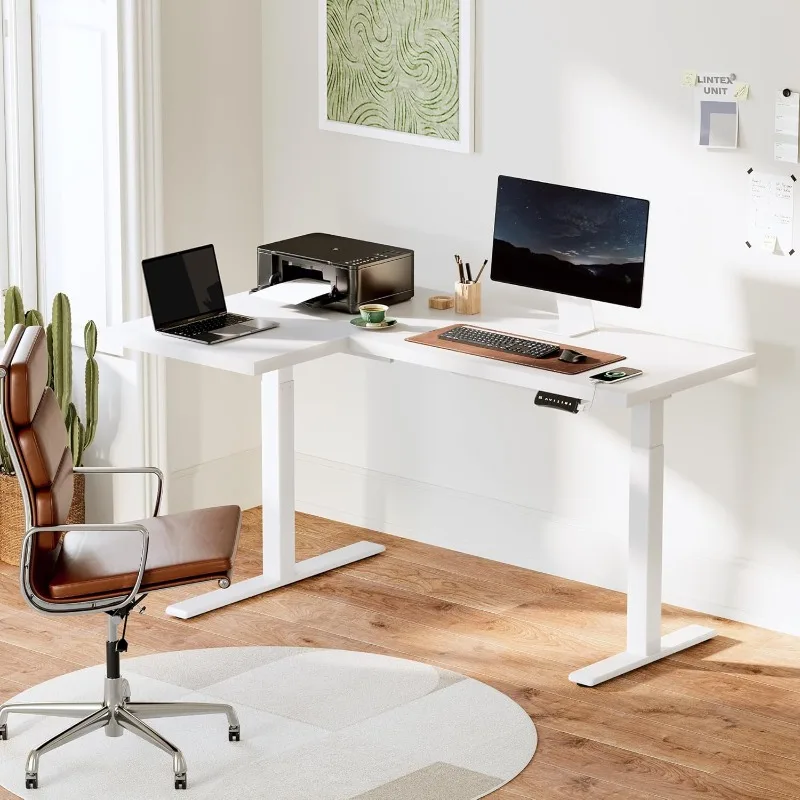 63-Inch Large Dual Motor L-Shaped Electric Height Adjustable Standing Desk - Reversible Panel - White Top/White Frame
63-Inch Large Dual Motor L-Shaped Electric Height Adjustable Standing Desk - Reversible Panel - White Top/White Frame