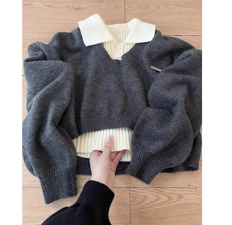 Women Casual Two-piece Retro Knitted Pullover Sweater Autumn and Winter Korean Fashion College Style Age-reducing
Women Casual Two-piece Retro Knitted Pullover Sweater Autumn and Winter Korean Fashion College Style Age-reducing