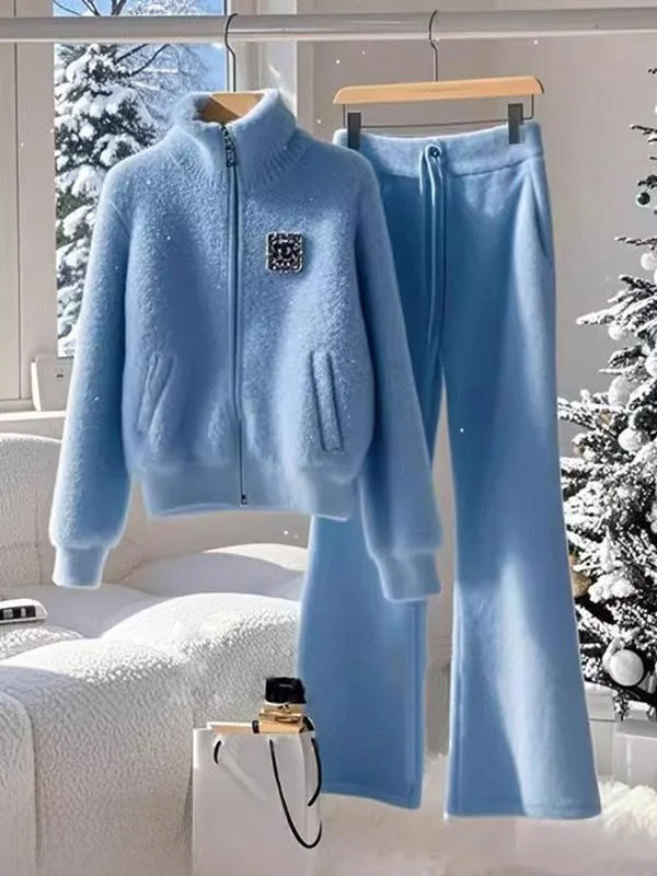 Blue Stand Collar Short Sweater Jacket And Pants Women's Loose Korean Style Spring Outfit Two Piece Set High Waist Long Pants
Blue Stand Collar Short Sweater Jacket And Pants Women's Loose Korean Style Spring Outfit Two Piece Set High Waist Long Pants