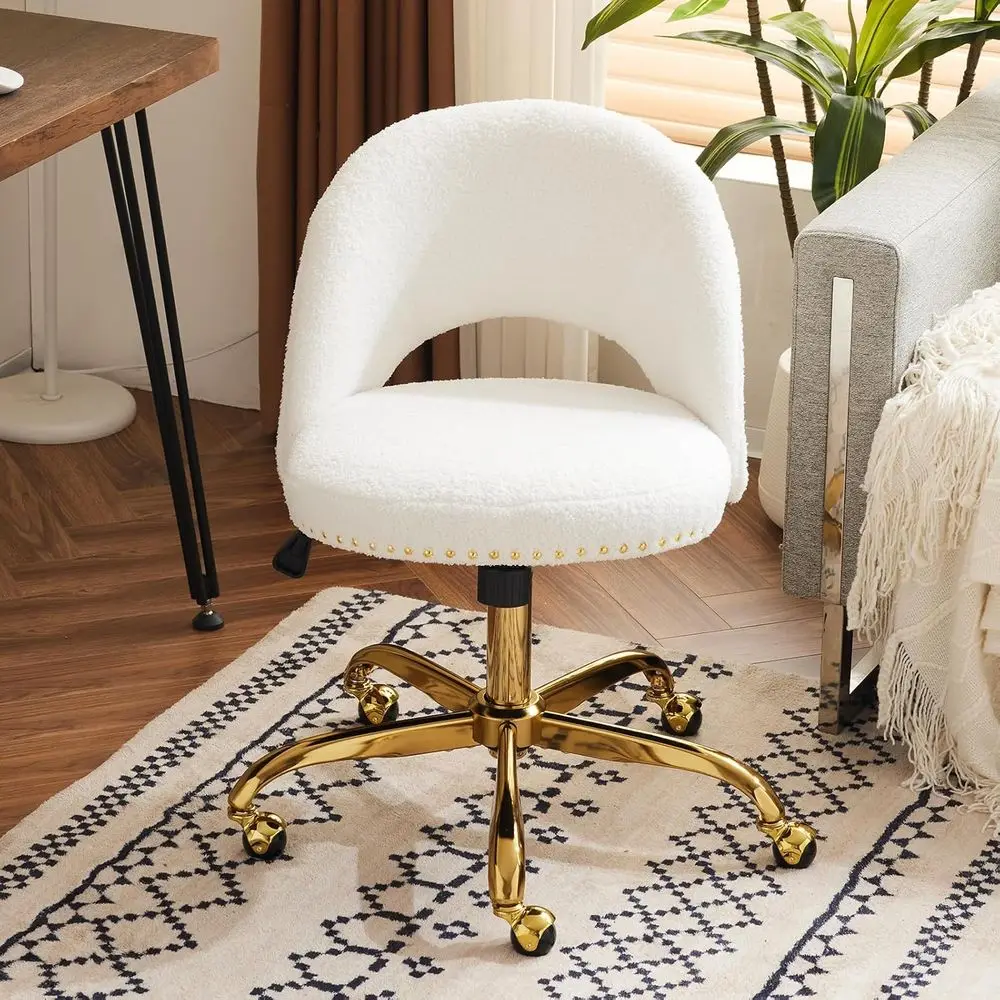 Compact Swivel Desk Chair with Gold Base, Comfortable for Vanity, Bedroom, or Small Spaces, White
Compact Swivel Desk Chair with Gold Base, Comfortable for Vanity, Bedroom, or Small Spaces, White
