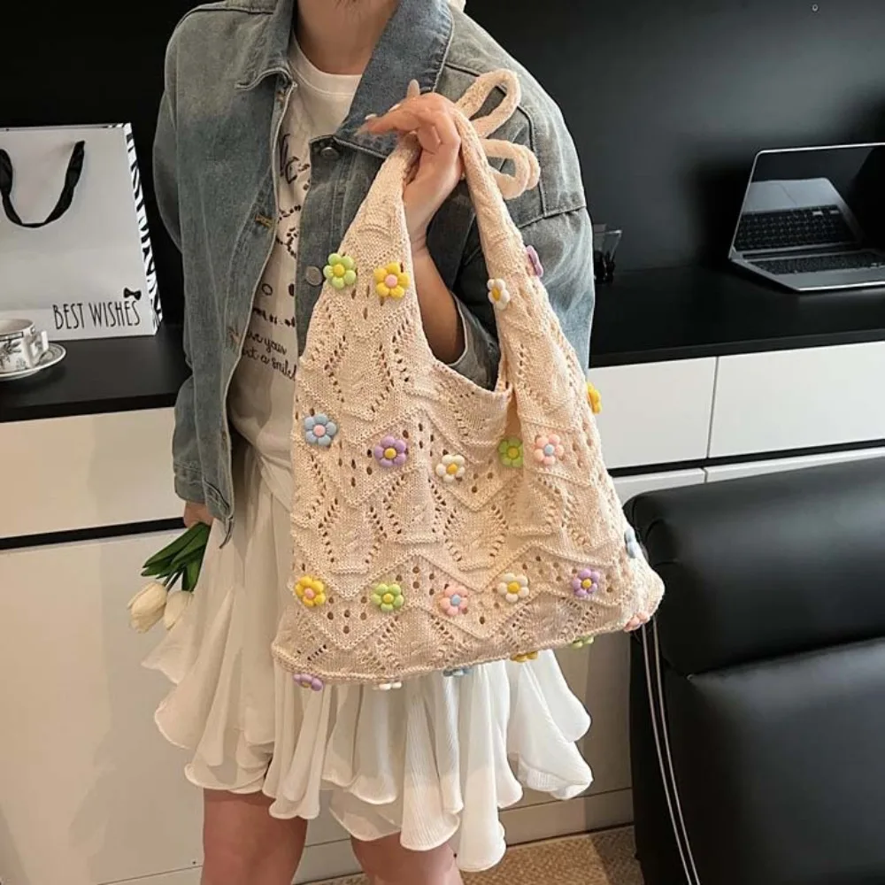 Shoulder Bag Sweet Crochet Tote Bag Flower Charm Breathable Flower Thread Woven Bag Beige Polyester Knitting Handbag Summer
Shoulder Bag Sweet Crochet Tote Bag Flower Charm Breathable Flower Thread Woven Bag Beige Polyester Knitting Handbag Summer