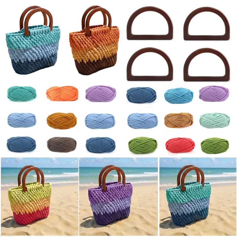1-4Set Handbag Set with Colored Yarn and D-Shaped Wooden Handles Hand-knitting supplies simple color-block bag making materials
1-4Set Handbag Set with Colored Yarn and D-Shaped Wooden Handles Hand-knitting supplies simple color-block bag making materials