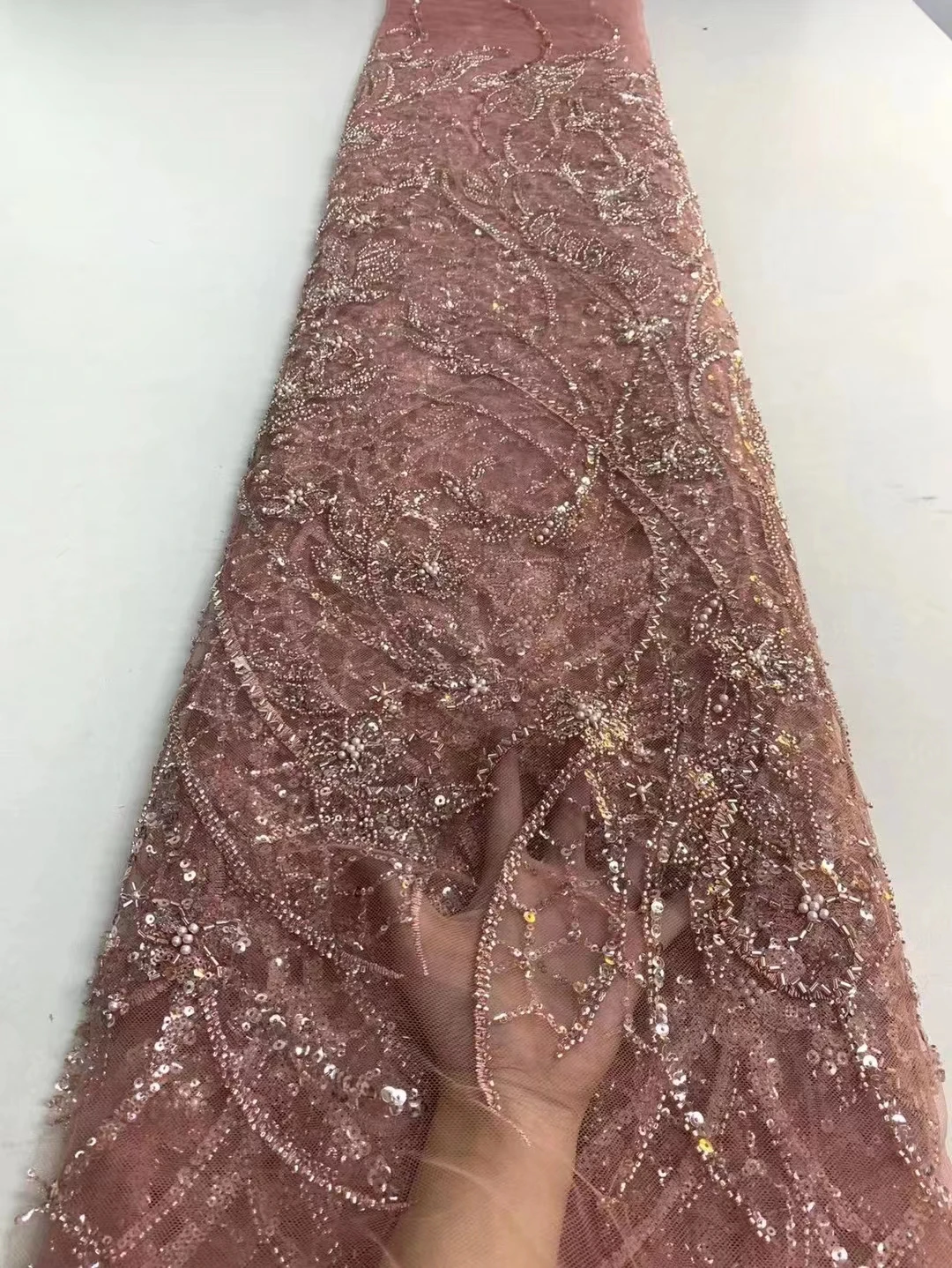 New luxury exquisite bead tube sequins embroidered beads fabric, European lace mesh fashion evening dress
New luxury exquisite bead tube sequins embroidered beads fabric, European lace mesh fashion evening dress