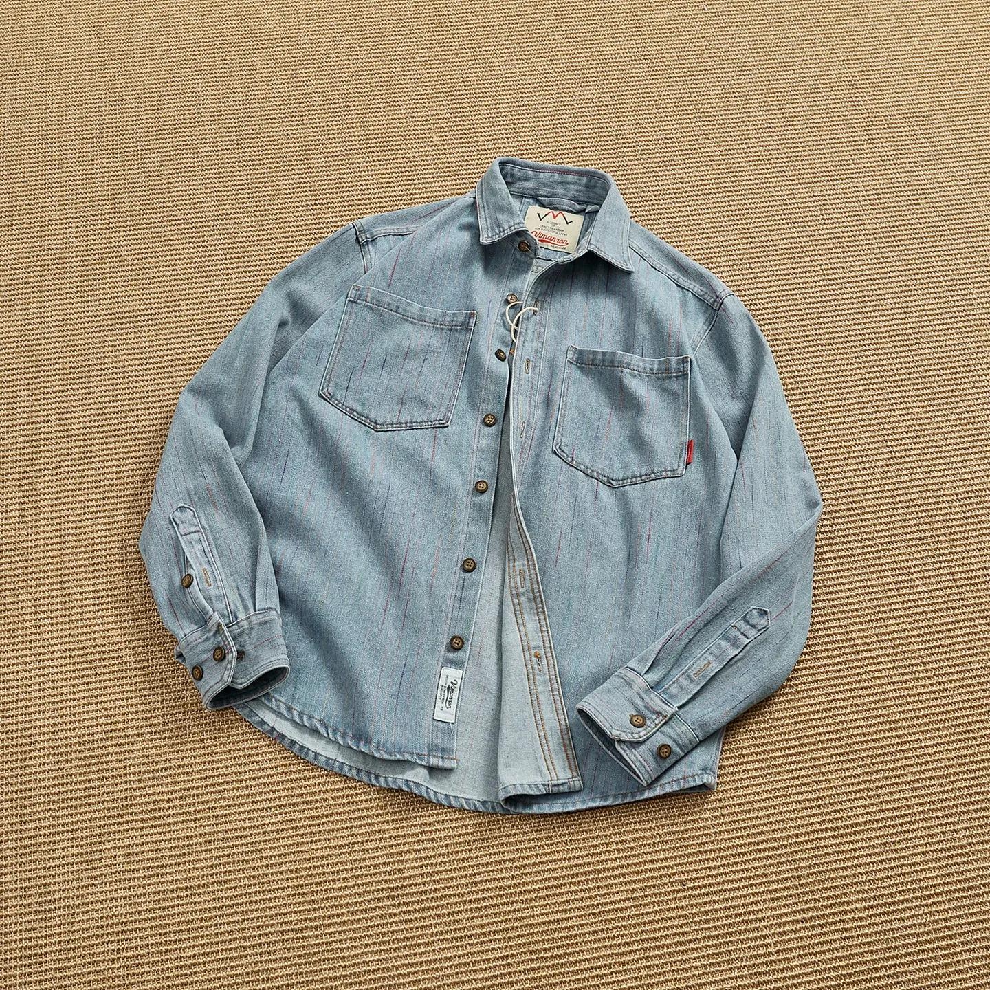 Retro distressed color striped denim shirt men's spring and autumn loose long-sleeved Ami khaki casual work shirt jacket
Retro distressed color striped denim shirt men's spring and autumn loose long-sleeved Ami khaki casual work shirt jacket