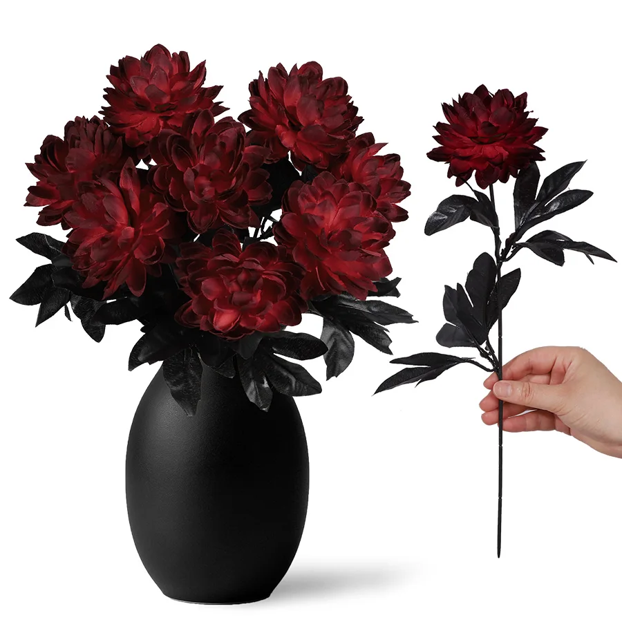 Black Red Dahlia Artificial Flower Gothic Style Fake Flower Stem with Black Leaves Halloween Wedding Birthday Home Party Decor
Black Red Dahlia Artificial Flower Gothic Style Fake Flower Stem with Black Leaves Halloween Wedding Birthday Home Party Decor