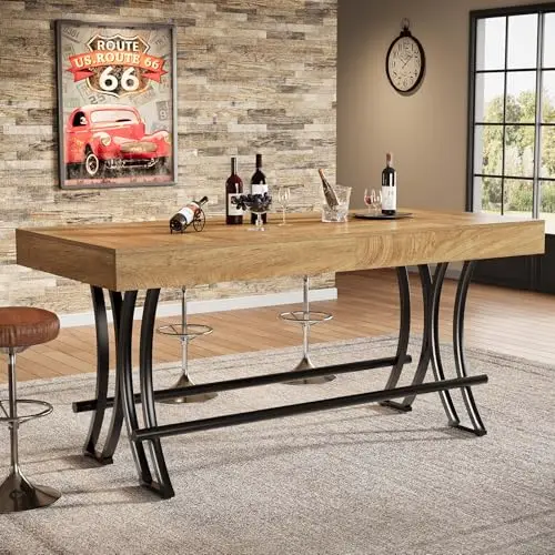 Industrial Rustic 63-Inch Rectangular Bar Table With Metal Footrest For Kitchen, Dining, And Home Bar Use
Industrial Rustic 63-Inch Rectangular Bar Table With Metal Footrest For Kitchen, Dining, And Home Bar Use