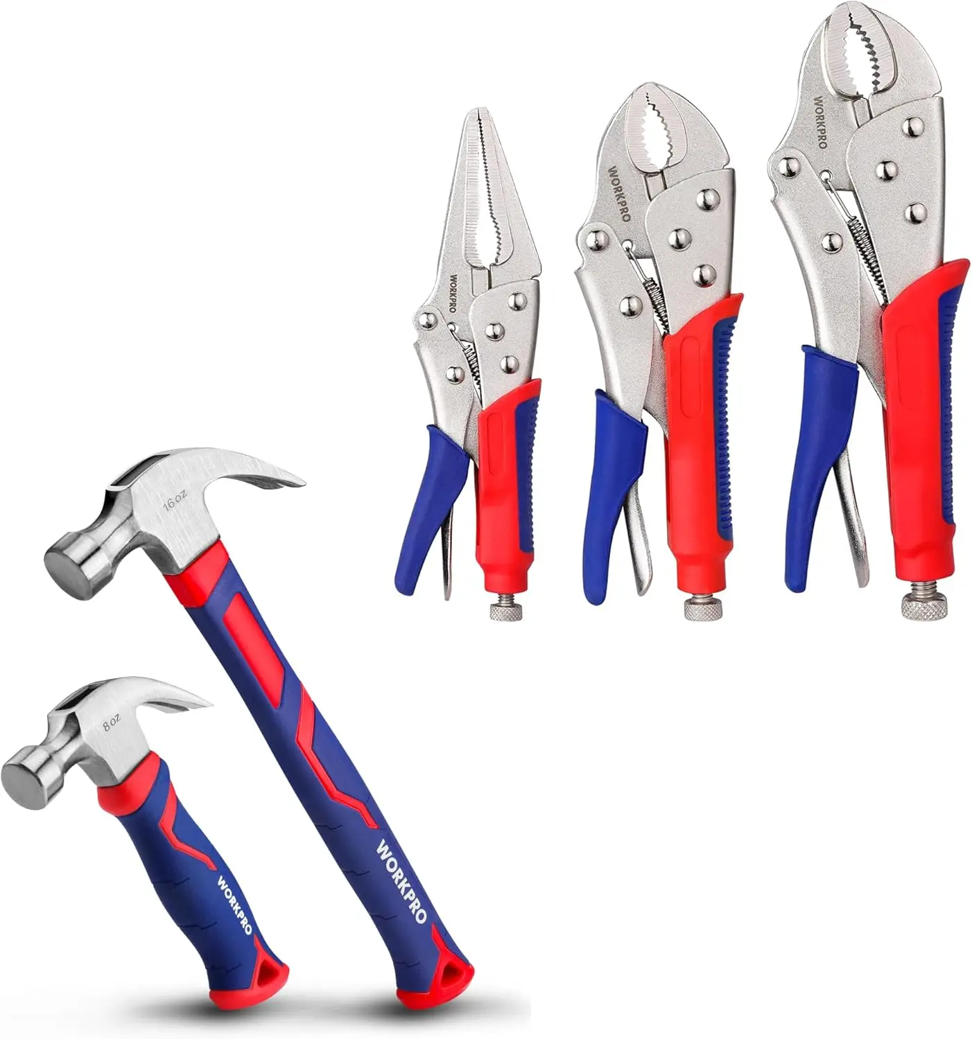 3-Piece Locking Pliers and 2-Piece Claw Hammer Set for DIY Projects
3-Piece Locking Pliers and 2-Piece Claw Hammer Set for DIY Projects