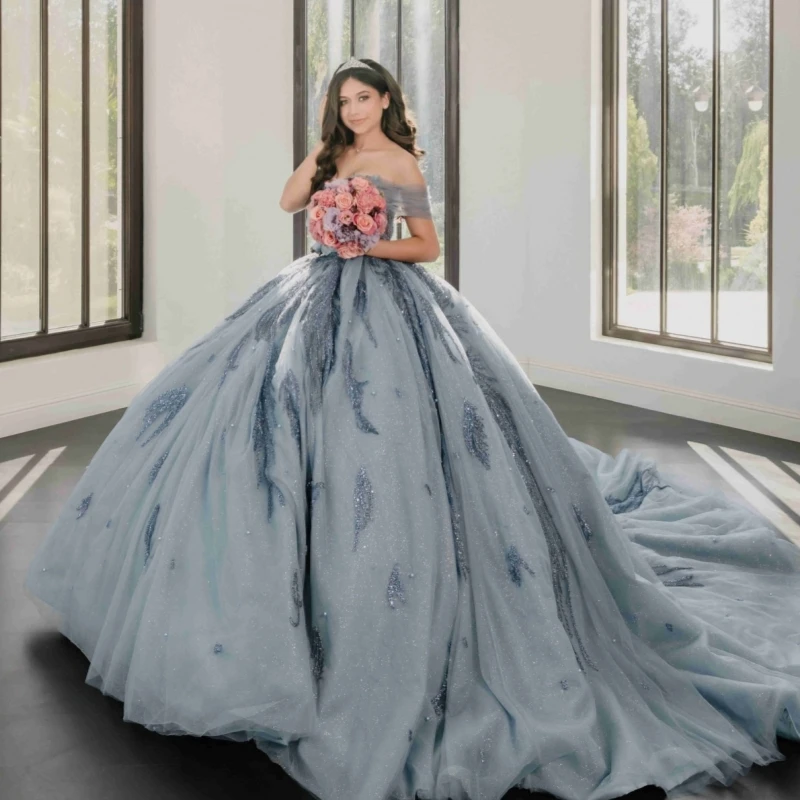Slate Blue Shiny Quinceanera Dresses Off The Shoulder Sequin Applique Beading Tull Corset Party Birthday Sweet 16 Dress Vestidos
Slate Blue Shiny Quinceanera Dresses Off The Shoulder Sequin Applique Beading Tull Corset Party Birthday Sweet 16 Dress Vestidos