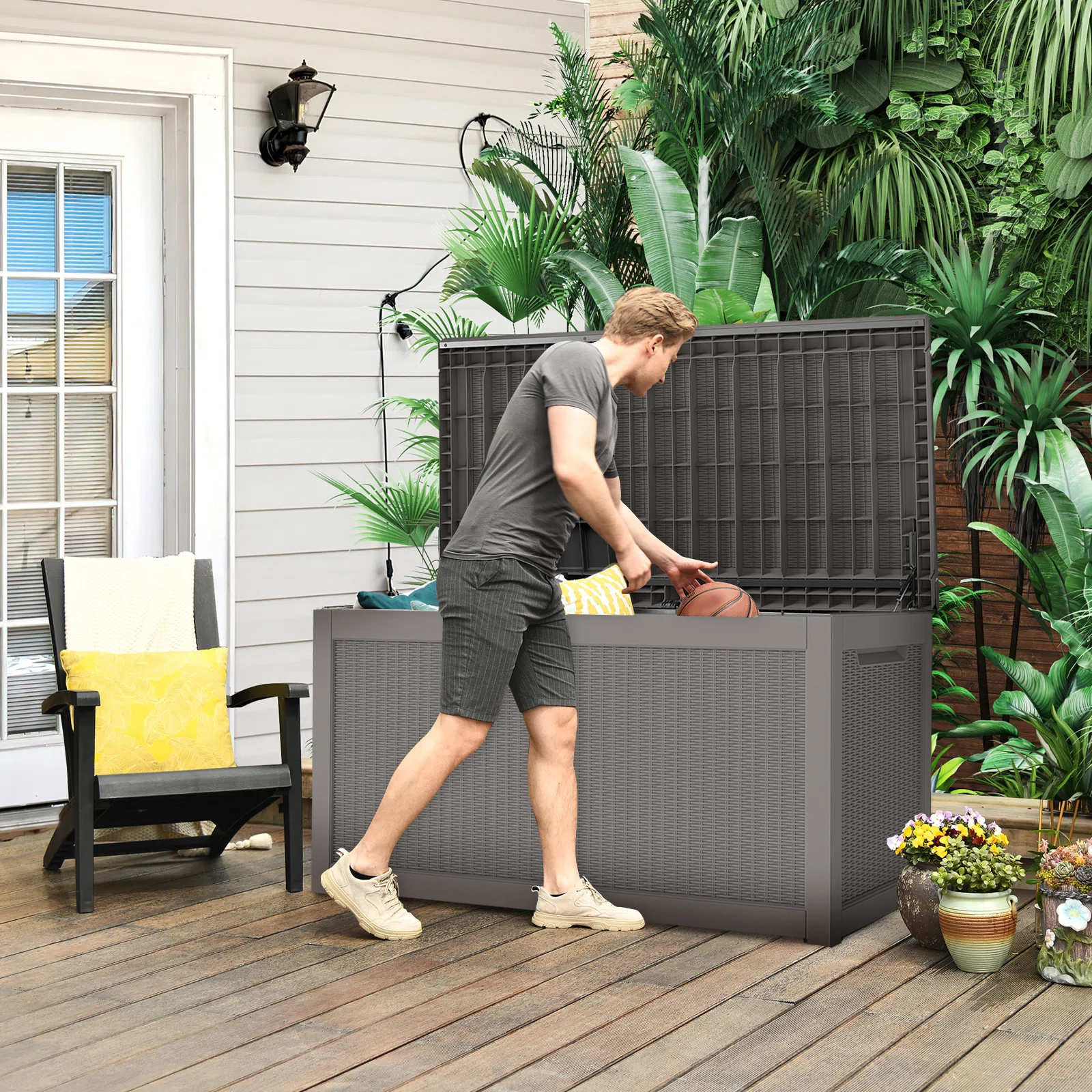 260 Gallon Lockable Resin Deck Box, Waterproof & UV-Resistant Outdoor Storage Box for Outdoor Cushion Storage, Garden Tools & Pool Accessories Storage, Brown
260 Gallon Lockable Resin Deck Box, Waterproof & UV-Resistant Outdoor Storage Box for Outdoor Cushion Storage, Garden Tools & Pool Accessories Storage, Brown