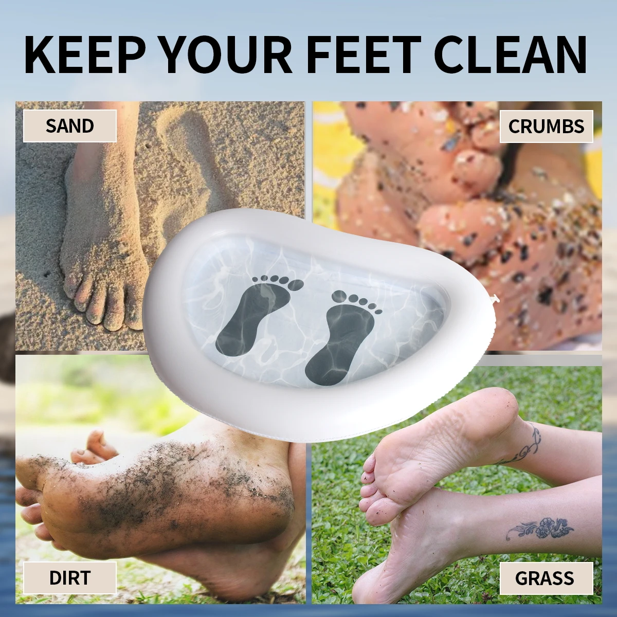 Надувная ванна для ног в бассейне для удаления песка на пляже, ванна для замачивания ног для лестницы входного бассейна, чистые ножки в бассейне
Надувная ванна для ног в бассейне для удаления песка на пляже, ванна для замачивания ног для лестницы входного бассейна, чистые ножки в бассейне