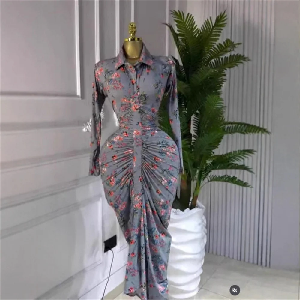 Women Full Sleeve Floral Print Lapel Neck Elegant Long Dress Ruched Holiday Birthday Evening Party Gown Club Design Vestidos
Women Full Sleeve Floral Print Lapel Neck Elegant Long Dress Ruched Holiday Birthday Evening Party Gown Club Design Vestidos