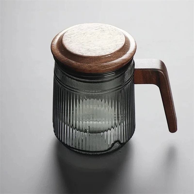 400ML Stripe Heat Resistant Glass Tea Water Separation Tea Cup With Wood Handle Brewing Flower Puer Cups Kung Fu Tea Mug Set
400ML Stripe Heat Resistant Glass Tea Water Separation Tea Cup With Wood Handle Brewing Flower Puer Cups Kung Fu Tea Mug Set