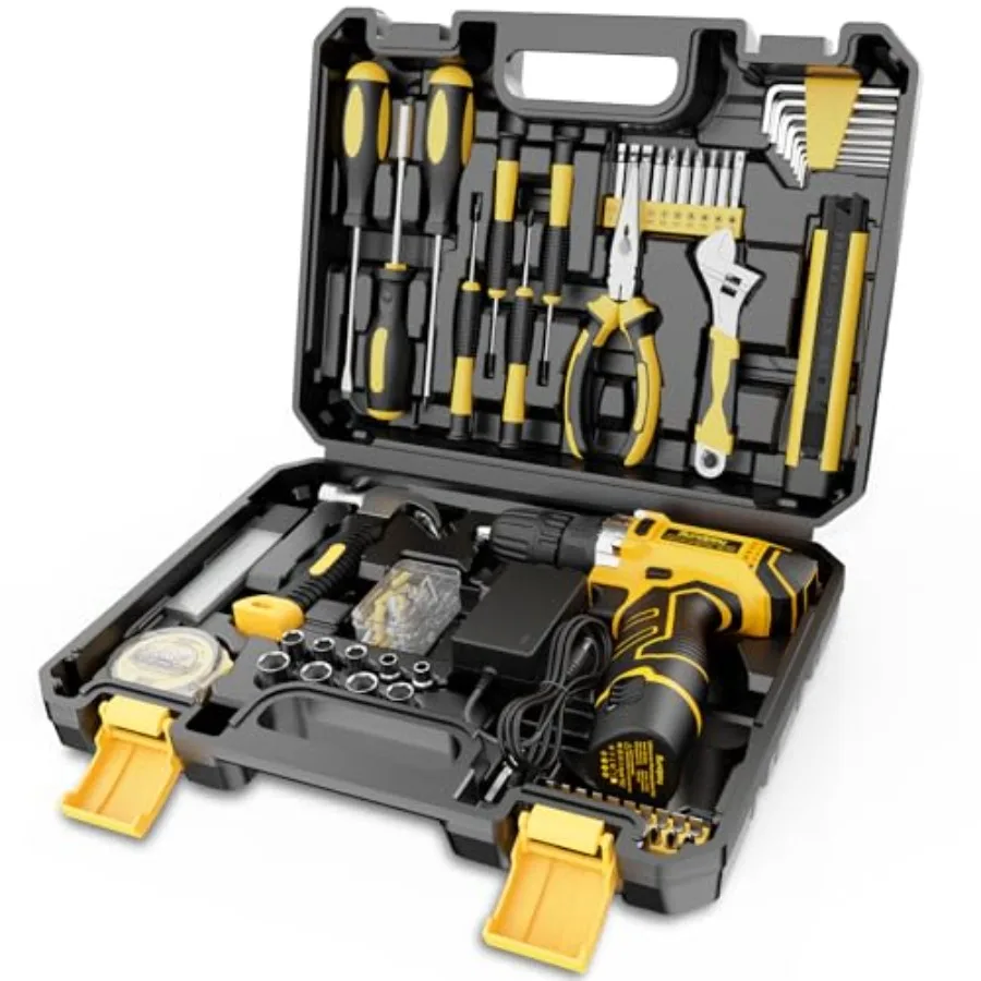 Home Tool Kit with Drill - 166-Piece General Basic Home Repair Tool Set with 12V Cordless Power Drill and Battery and Charger a
Home Tool Kit with Drill - 166-Piece General Basic Home Repair Tool Set with 12V Cordless Power Drill and Battery and Charger a