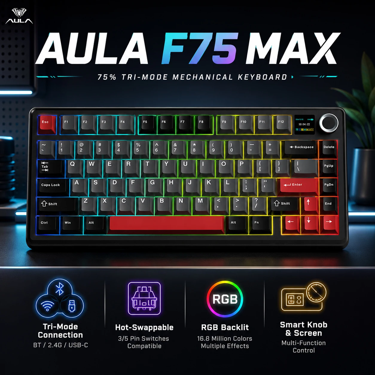F75 MAX 75% Gasket Magnetic Switch Gaming Mechanical Keyboard 8K Polling Rate RGB Hot-Swap Triple Mode 2.4G Bluetooth Type-C
F75 MAX 75% Gasket Magnetic Switch Gaming Mechanical Keyboard 8K Polling Rate RGB Hot-Swap Triple Mode 2.4G Bluetooth Type-C