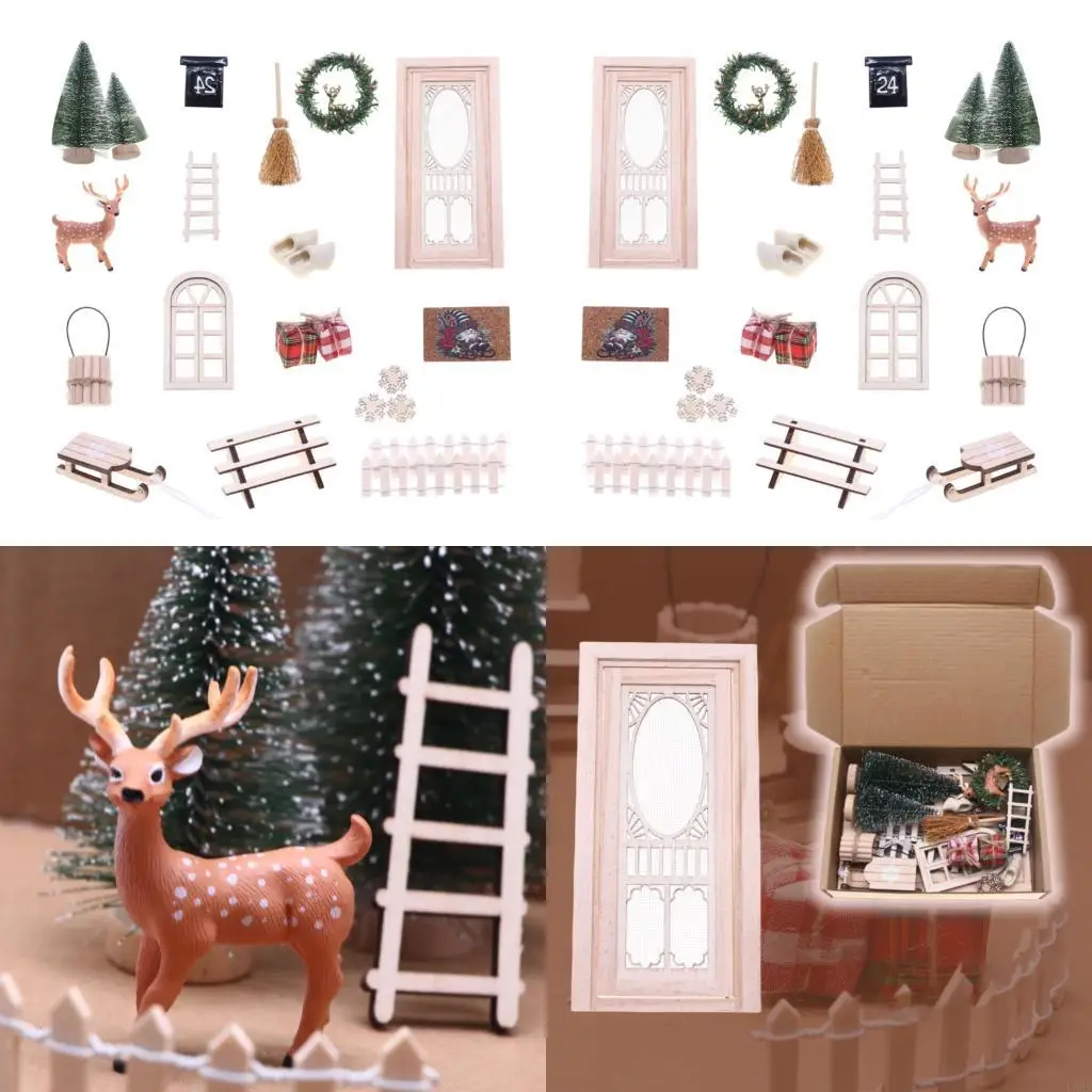 Рождественские сцены кукол аксессуары с миниатюрным венком и дверью оленей.
Рождественские сцены кукол аксессуары с миниатюрным венком и дверью оленей.