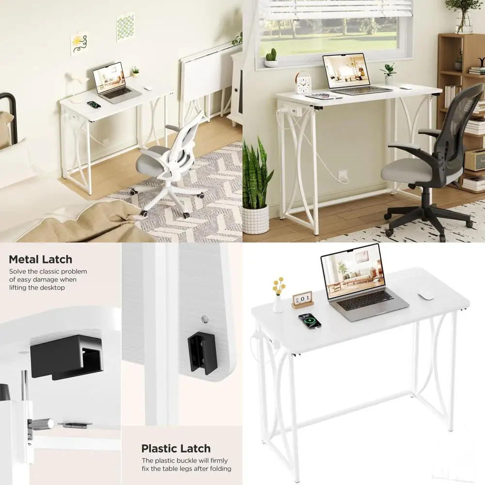 Compact 31.5 Folding Desk with Power Outlet for Bedroom, Space-Saving Home Office Desk, Easy Assembly, White
Compact 31.5 Folding Desk with Power Outlet for Bedroom, Space-Saving Home Office Desk, Easy Assembly, White