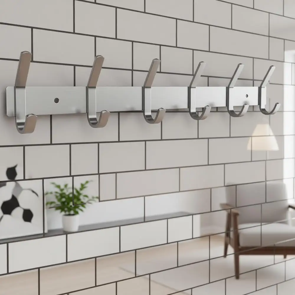 17 Inch Brushed Nickel Wall Mount Coat Rack with 6 Heavy-Duty Hooks - Ideal for Entryway, Bathroom, Bedroom
17 Inch Brushed Nickel Wall Mount Coat Rack with 6 Heavy-Duty Hooks - Ideal for Entryway, Bathroom, Bedroom