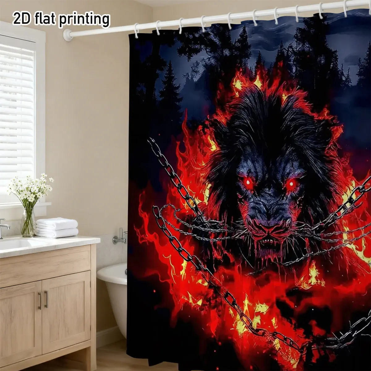 Fiery Lion Shower Curtain, Dark Fantasy Animal Print, Red Eyes and Chains, Gothic Style Bathroom Decor, Waterproof Fabric
Fiery Lion Shower Curtain, Dark Fantasy Animal Print, Red Eyes and Chains, Gothic Style Bathroom Decor, Waterproof Fabric