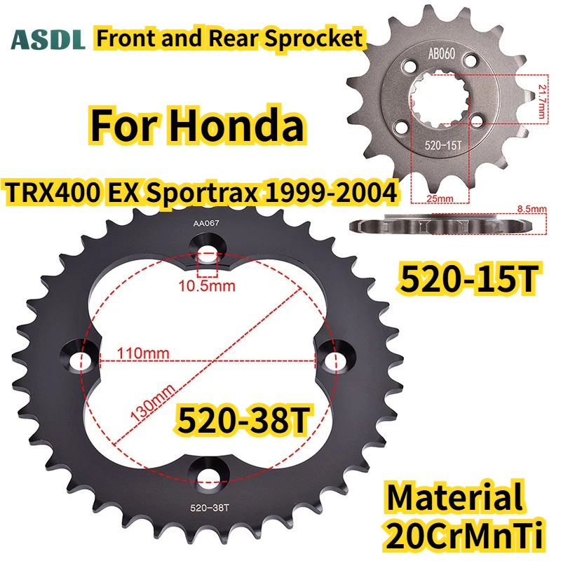 520 38T 15T Gear Wheel For Honda TRX400 EX Sportrax 1999-2004 Motorcycle Front and Rear Sprocket 520Chain 38Teeth TRX 400
520 38T 15T Gear Wheel For Honda TRX400 EX Sportrax 1999-2004 Motorcycle Front and Rear Sprocket 520Chain 38Teeth TRX 400