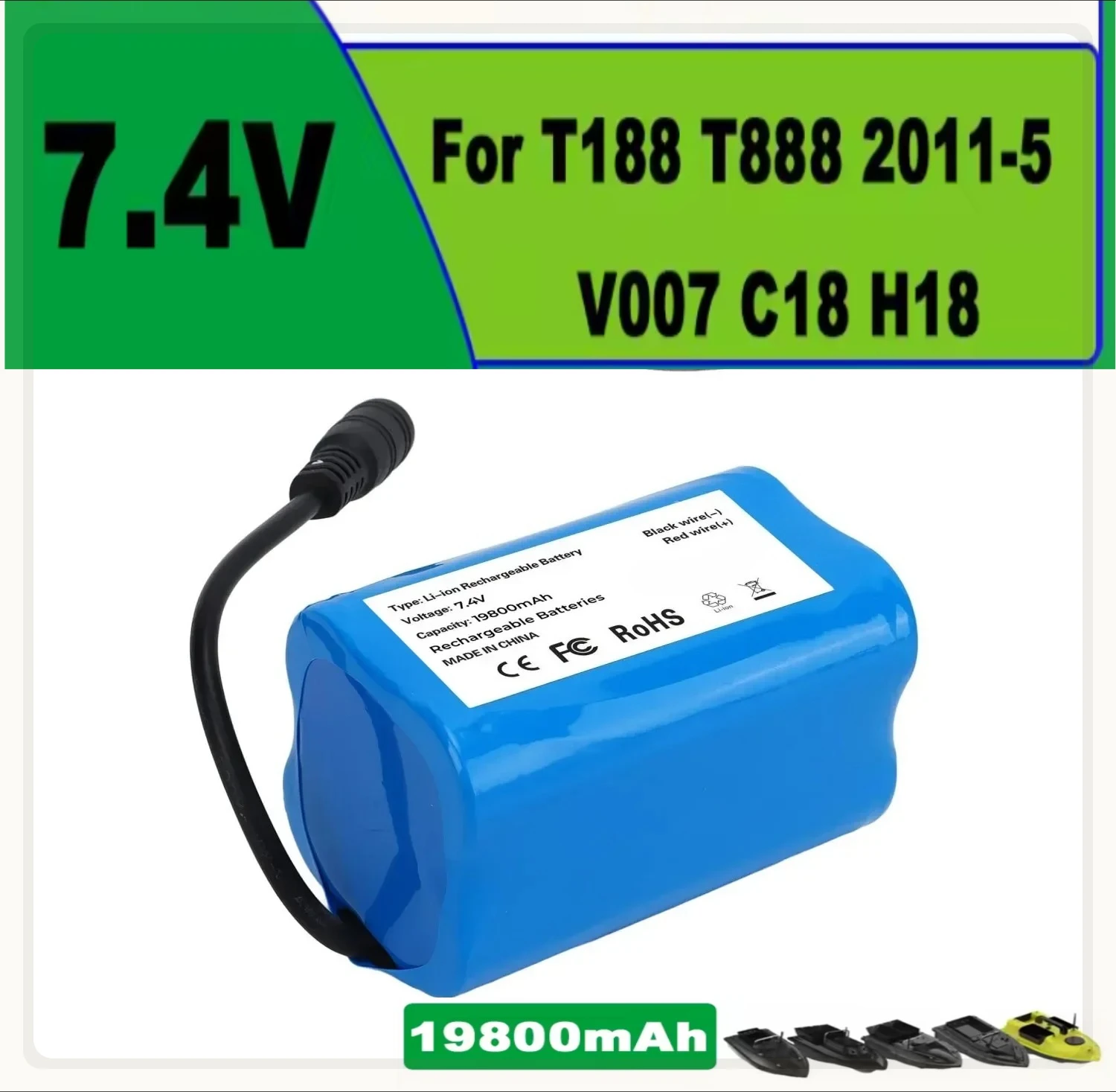 2S2P 7.4V 18650 Battery with Charger, For T188 T888 2011-5 V007 C18 H18 Remote Control RC Fishing Bait Boat Spare Battery Parts
2S2P 7.4V 18650 Battery with Charger, For T188 T888 2011-5 V007 C18 H18 Remote Control RC Fishing Bait Boat Spare Battery Parts